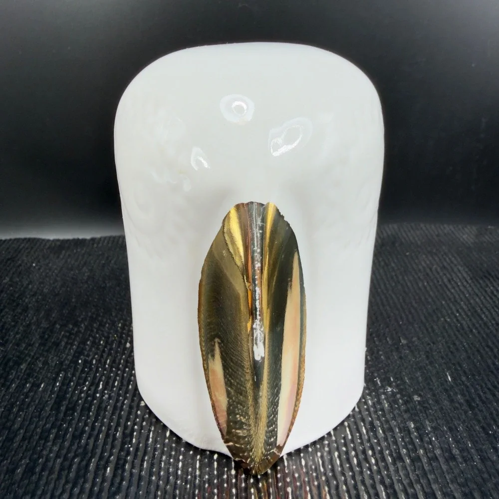 IKEA Ceramic Owl Figurine Set White Gold Metallic Beak Minimalist Decor set of 2